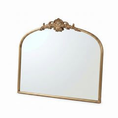 Wide French Baroque Arched Wall Mirror with Ornate Metal Frame for