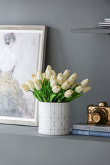 White & Silver Geometric Ceramic Planter, Available in 2 Sizes