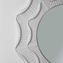 Round Cream Flower Wall Mirror with Wavy Frame for Decorative Home
