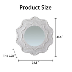 Round Cream Flower Wall Mirror with Wavy Frame for Decorative Home