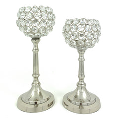 Vibhsa Hurricane Crystal Candle Holders | Set of 2, 8" & 10", Silver