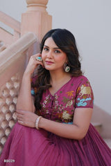 Mauve Pink Embroidered Anarkali Gown for Festive and Party Wear