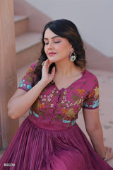 Mauve Pink Embroidered Anarkali Gown for Festive and Party Wear