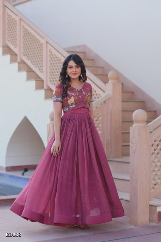 Mauve Pink Embroidered Anarkali Gown for Festive and Party Wear
