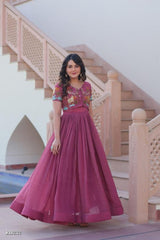 Mauve Pink Embroidered Anarkali Gown for Festive and Party Wear