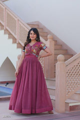 Mauve Pink Embroidered Anarkali Gown for Festive and Party Wear