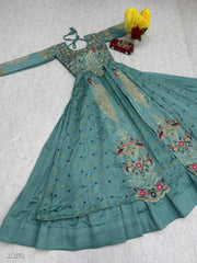 Women Embroidered Teal Lehenga Choli Set