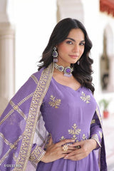 Silver Sequin Embroidered Gown with Dupatta And Bottom