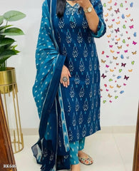 New straight kurta 3 pcs set with new style in machin print