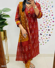 New straight kurta 3 pcs set with new style in machin print