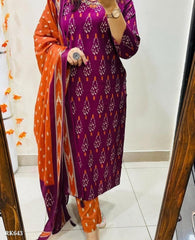 New straight kurta 3 pcs set with new style in machin print