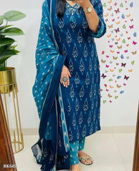 New straight kurta 3 pcs set with new style in machin print