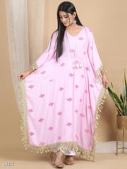 Ridaa Rayon Women's Printed Kaftan Kurta Pant Set For Women Stylish Kaftan Set