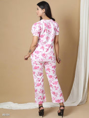 Pink Floral Ridaa Floral Print Cotton Co-ord Set For Wome