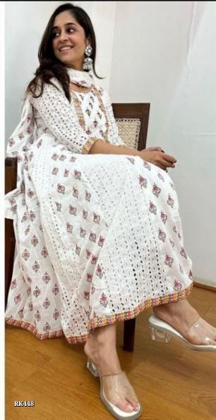 Anarkali chikankari Kurti with Mirror Embroidery Work