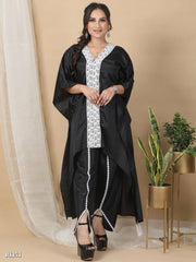 Ridaa Loungewear Women Crepe V-neck Solid Kaftan Kurta With Pant Set For Women