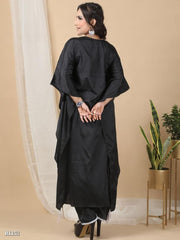 Ridaa Loungewear Women Crepe V-neck Solid Kaftan Kurta With Pant Set For Women