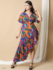 Ridaa Printed Multicolor One Pcs Dress For Women