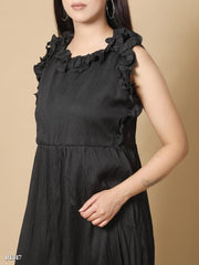 Black Ridaa Knee Length One Piece Dress For Women