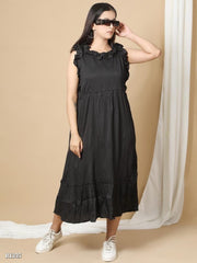 Black Ridaa Knee Length One Piece Dress For Women