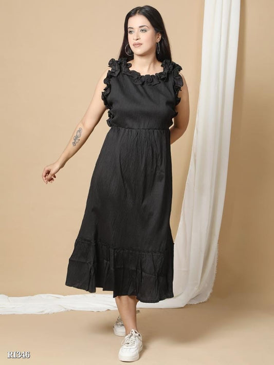 Black Ridaa Knee Length One Piece Dress For Women