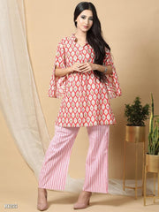 Red Ridaa Printed Cotton Co-ord Set For Women