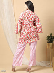 Red Ridaa Printed Cotton Co-ord Set For Women