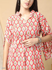 Red Ridaa Printed Cotton Co-ord Set For Women