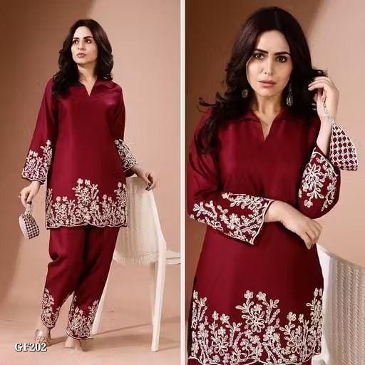 maroon women embroidered co-rd set*