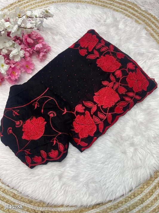 Beautiful Black Vichitra Blooming Saree*