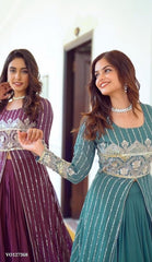 Embroidered Fox Georgette Gown with Lehenga, Choli and Shrug for Festivals