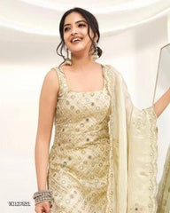 Embroidered Kurti Palazzo Dupatta Set for Women