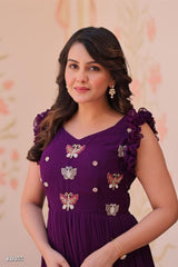 Royal Purple Embroidered Georgette Anarkali Gown for Parties