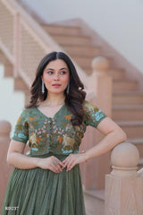 Olive Green Embroidered Anarkali Gown