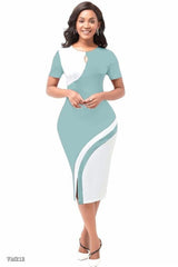 Women's Colorblock Bodycon Midi Dress with Keyhole Neck