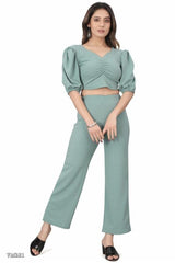 Women’s Puff Sleeve Crop Top & Wide Leg Pant Co-Ord Set