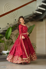 Wine Red Georgette Embroidered Anarkali Gown with Dupatta