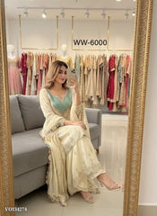 Chinon Silk Embroidered Suits Plazoo Set with Dupatta