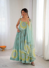 Soft Fox Georgette Leheriya Print Gown with Dupatta for Dresses & Gowns