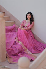 Gold Crush Embroidered Gown with Dupatta for Party Wear