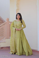 Gold Crush Embroidered Gown with Dupatta for Party Wear