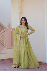 Gold Crush Embroidered Gown with Dupatta for Party Wear