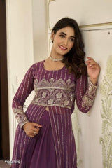 Embroidered Fox Georgette Gown with Lehenga, Choli and Shrug for Festivals