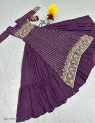 Embroidered Fox Georgette Gown with Lehenga, Choli and Shrug for Festivals