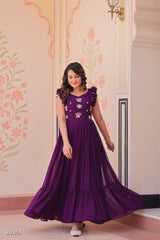 Royal Purple Embroidered Georgette Anarkali Gown for Parties