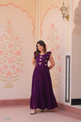 Royal Purple Embroidered Georgette Anarkali Gown for Parties