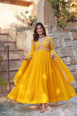 Sunshine Yellow Embroidered Anarkali Gown with Dupatta*