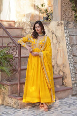 Sunshine Yellow Embroidered Anarkali Gown with Dupatta*