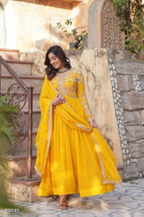 Sunshine Yellow Embroidered Anarkali Gown with Dupatta*