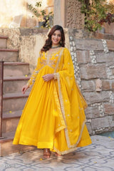 Sunshine Yellow Embroidered Anarkali Gown with Dupatta*